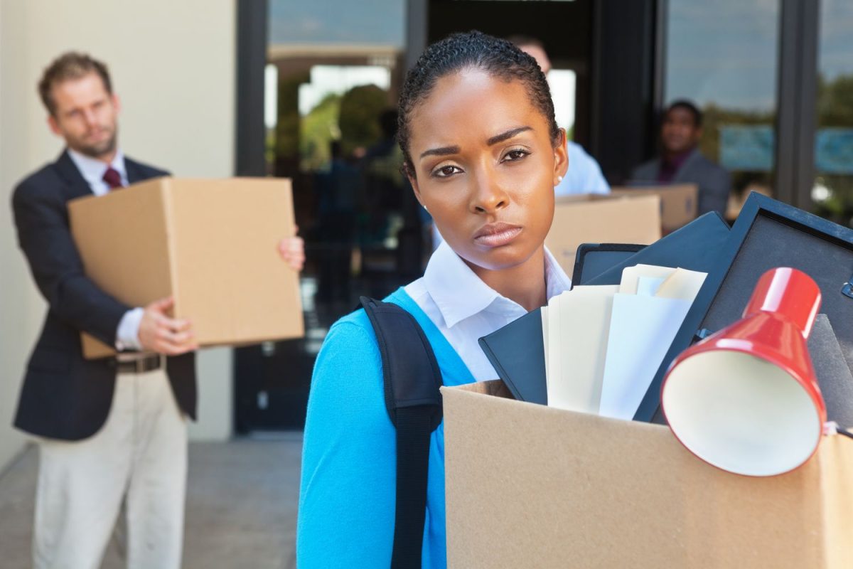 Sad unemployed woman leaving office after layoff or being fired 155439703 57954c273df78c17340417a9