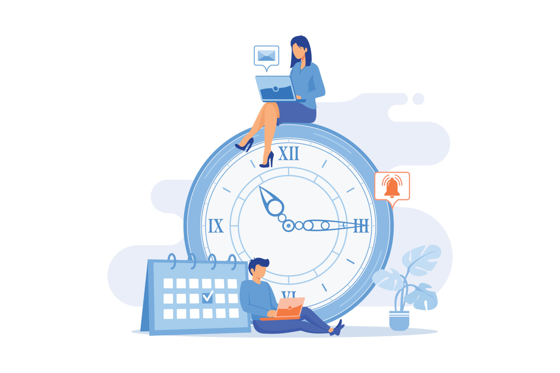 Time management time tracking tool management software effective planning productivity at work clock control system project schedule flat design modern illustration vector